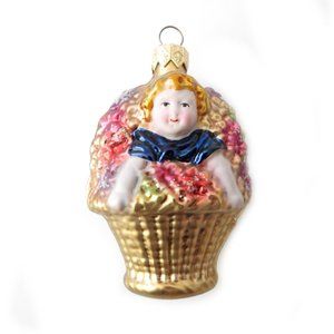 Christopher Radko Glass Peekaboo Girl Flower Basket Christmas Tree Ornament